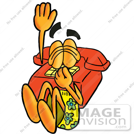 #26062 Clip Art Graphic of a Red Landline Telephone Cartoon Character Plugging His Nose While Jumping Into Water by toons4biz