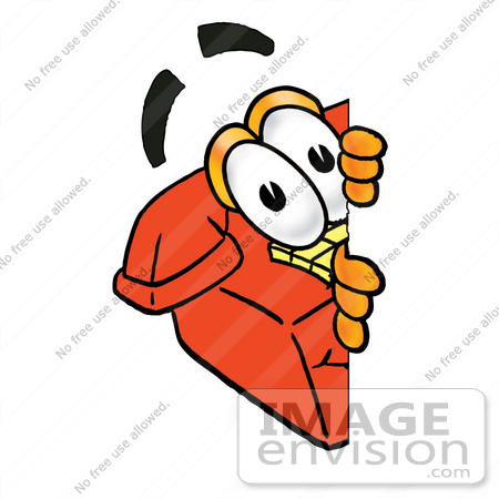 #26081 Clip Art Graphic of a Red Landline Telephone Cartoon Character Peeking Around a Corner by toons4biz