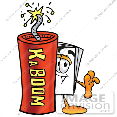 #26104 Clip Art Graphic of a White Copy and Print Paper Cartoon Character Standing With a Lit Stick of Dynamite by toons4biz