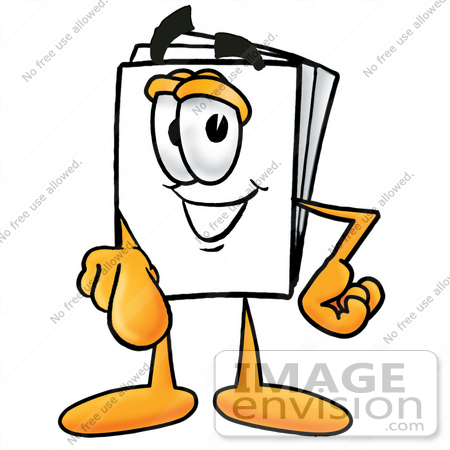 #26108 Clip Art Graphic of a White Copy and Print Paper Cartoon Character Pointing at the Viewer by toons4biz