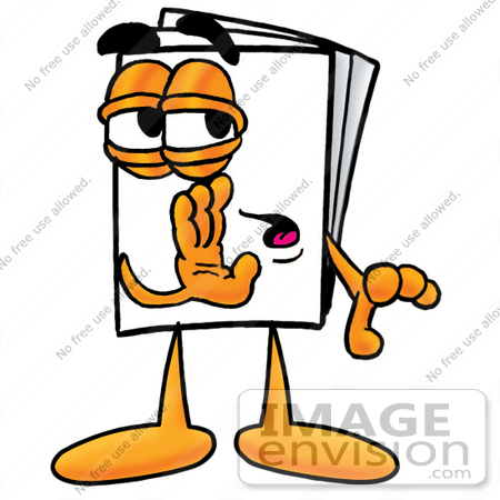 #26116 Clip Art Graphic of a White Copy and Print Paper Cartoon Character Whispering and Gossiping by toons4biz