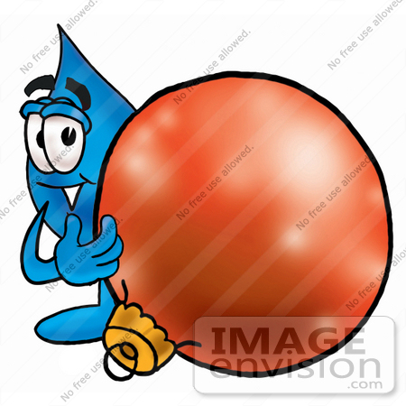 #26173 Clip Art Graphic of a Blue Waterdrop or Tear Character Standing With a Christmas Bauble by toons4biz