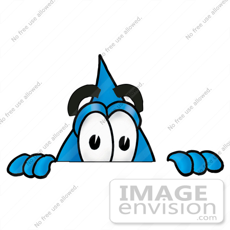 #26174 Clip Art Graphic of a Blue Waterdrop or Tear Character Peeking Over a Surface by toons4biz