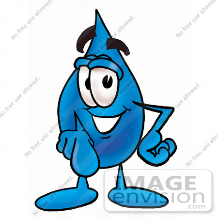 #26180 Clip Art Graphic of a Blue Waterdrop or Tear Character Pointing at the Viewer by toons4biz