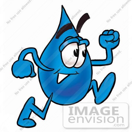 #26204 Clip Art Graphic of a Blue Waterdrop or Tear Character Running by toons4biz