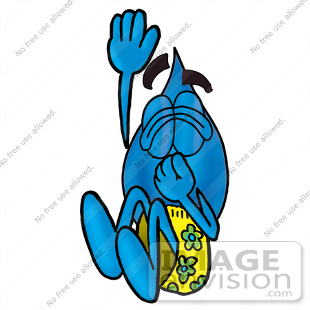 #26218 Clip Art Graphic of a Blue Waterdrop or Tear Character Plugging His Nose While Jumping Into Water by toons4biz
