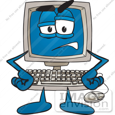 #26229 Clip Art Graphic of a Grumpy Desktop Computer Cartoon Character by toons4biz
