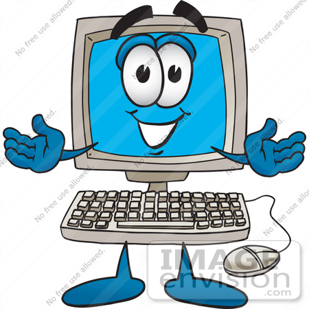 #26232 Clip Art Graphic of a Friendly Desktop Computer Cartoon Character by toons4biz