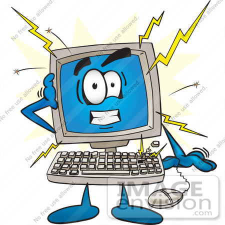 #26235 Clip Art Graphic of a Crashing Desktop Computer Cartoon Character by toons4biz