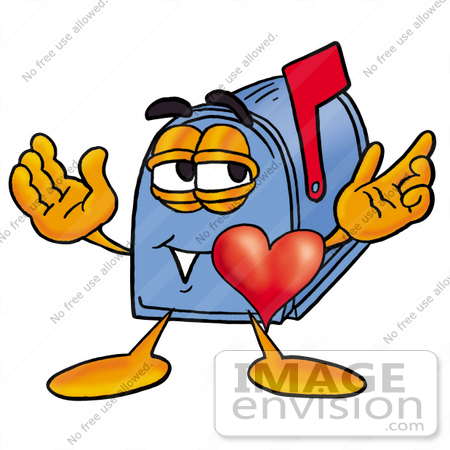 #26284 Clip Art Graphic of a Blue Snail Mailbox Cartoon Character With His Heart Beating Out of His Chest by toons4biz