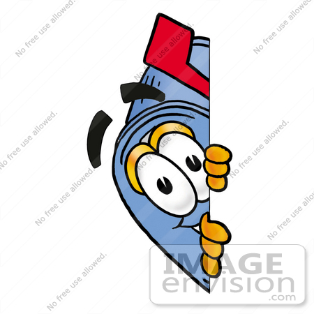 #26288 Clip Art Graphic of a Blue Snail Mailbox Cartoon Character Peeking Around a Corner by toons4biz
