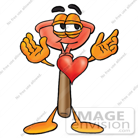 #26333 Clip Art Graphic of a Plumbing Toilet or Sink Plunger Cartoon Character With His Heart Beating Out of His Chest by toons4biz