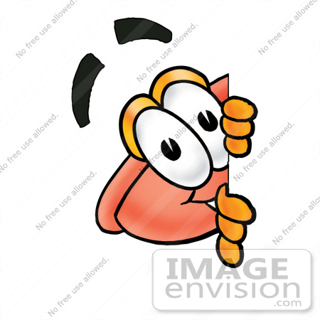 #26334 Clip Art Graphic of a Plumbing Toilet or Sink Plunger Cartoon Character Peeking Around a Corner by toons4biz