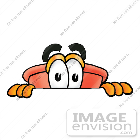 #26337 Clip Art Graphic of a Plumbing Toilet or Sink Plunger Cartoon Character Peeking Over a Surface by toons4biz