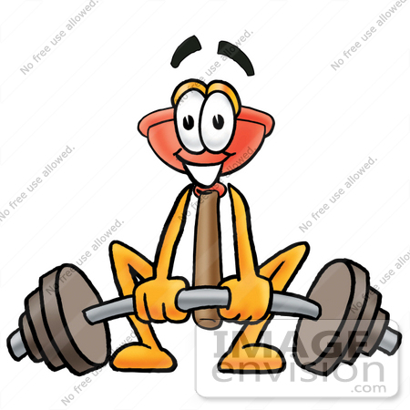#26343 Clip Art Graphic of a Plumbing Toilet or Sink Plunger Cartoon Character Lifting a Heavy Barbell by toons4biz