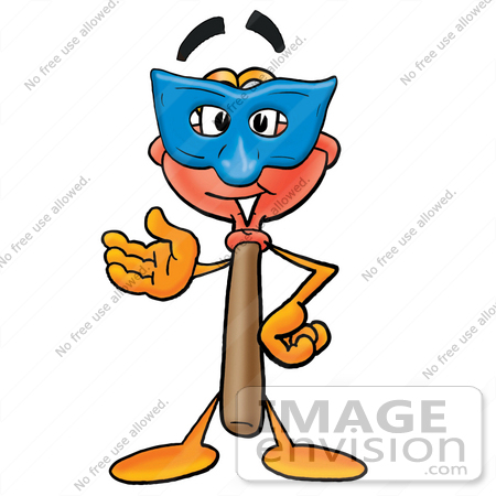 #26351 Clip Art Graphic of a Plumbing Toilet or Sink Plunger Cartoon Character Wearing a Blue Mask Over His Face by toons4biz