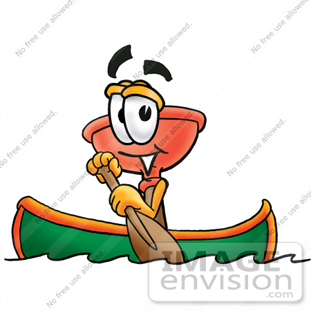 #26358 Clip Art Graphic of a Plumbing Toilet or Sink Plunger Cartoon Character Rowing a Boat by toons4biz