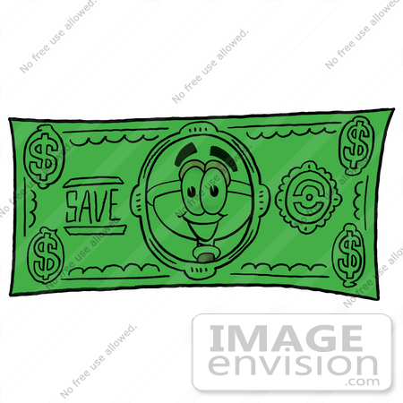 #26364 Clip Art Graphic of a Plumbing Toilet or Sink Plunger Cartoon Character on a Dollar Bill by toons4biz