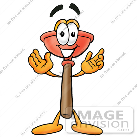 #26367 Clip Art Graphic of a Plumbing Toilet or Sink Plunger Cartoon Character With Welcoming Open Arms by toons4biz