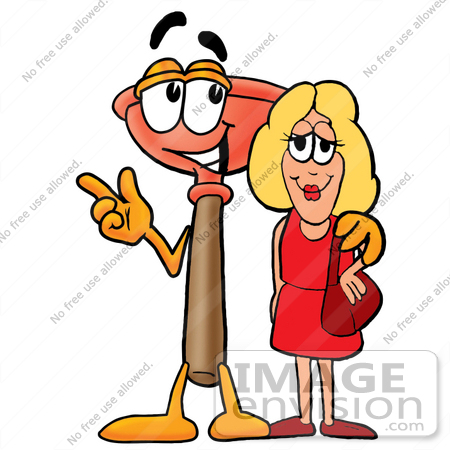 #26372 Clip Art Graphic of a Plumbing Toilet or Sink Plunger Cartoon Character Talking to a Pretty Blond Woman by toons4biz