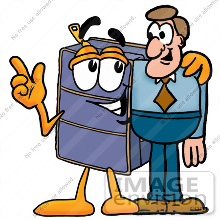 #26460 Clip Art Graphic of a Suitcase Luggage Cartoon Character Talking to a Business Man by toons4biz