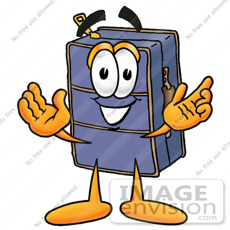 #26469 Clip Art Graphic of a Suitcase Luggage Cartoon Character With Welcoming Open Arms by toons4biz