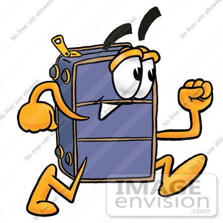 #26480 Clip Art Graphic of a Suitcase Luggage Cartoon Character Running by toons4biz