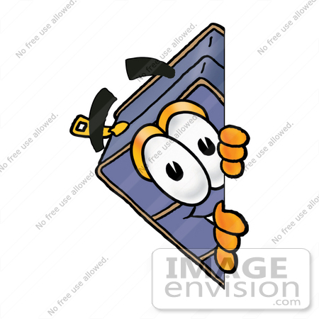 #26483 Clip Art Graphic of a Suitcase Luggage Cartoon Character Peeking Around a Corner by toons4biz
