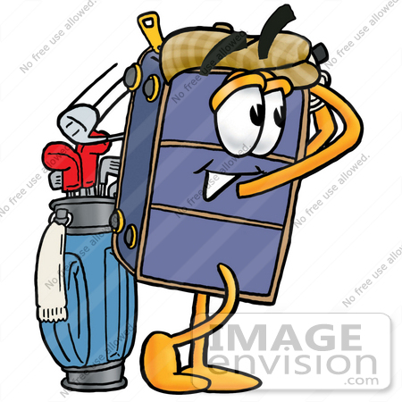 #26497 Clip Art Graphic of a Suitcase Luggage Cartoon Character Swinging His Golf Club While Golfing by toons4biz