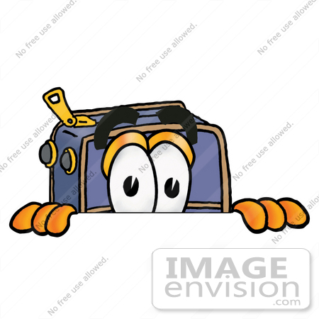 #26502 Clip Art Graphic of a Suitcase Luggage Cartoon Character Peeking Over a Surface by toons4biz