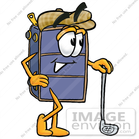 #26512 Clip Art Graphic of a Suitcase Luggage Cartoon Character Leaning on a Golf Club While Golfing by toons4biz