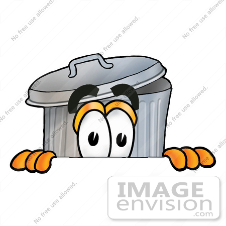 #26521 Clip Art Graphic of a Metal Trash Can Cartoon Character Peeking Over a Surface by toons4biz