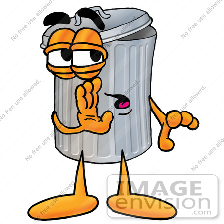 #26556 Clip Art Graphic of a Metal Trash Can Cartoon Character Whispering and Gossiping by toons4biz