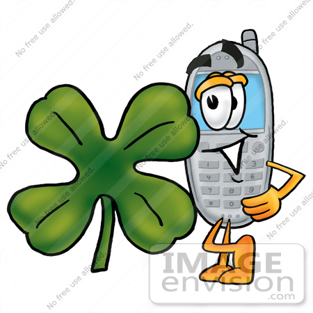 #26596 Clip Art Graphic of a Gray Cell Phone Cartoon Character Wearing a Saint Patricks Day Hat With a Clover on it by toons4biz
