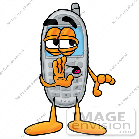 #26606 Clip Art Graphic of a Gray Cell Phone Cartoon Character Whispering and Gossiping by toons4biz