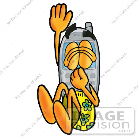 #26624 Clip Art Graphic of a Gray Waterproof Cell Phone Cartoon Character Plugging His Nose While Jumping Into Water by toons4biz