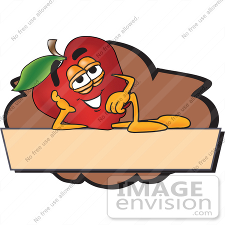 #26654 Clip art Graphic of a Red Apple Cartoon Character Label by toons4biz