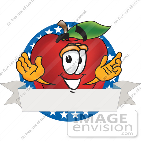 #26655 Clip art Graphic of a Red Apple Cartoon Character Label With Stars by toons4biz