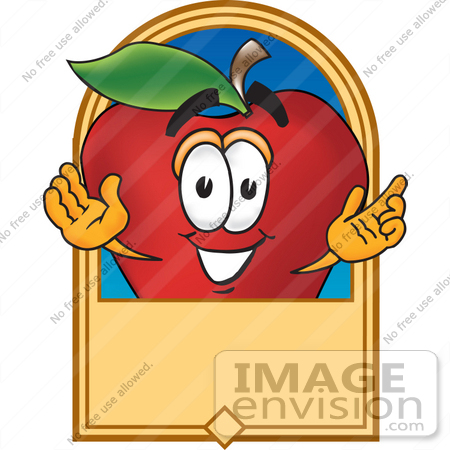 #26656 Clip art Graphic of a Red Apple Cartoon Character Label by toons4biz