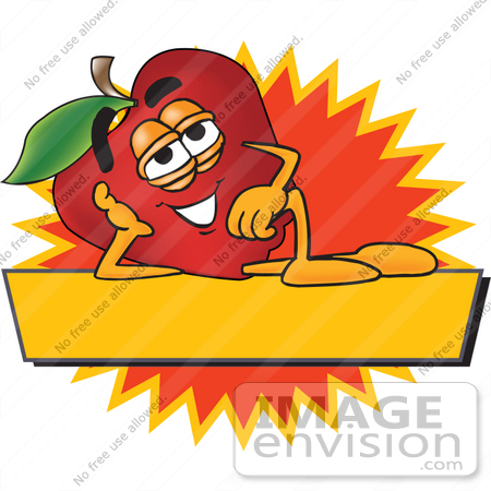 #26659 Clip art Graphic of a Red Apple Cartoon Character Label by toons4biz
