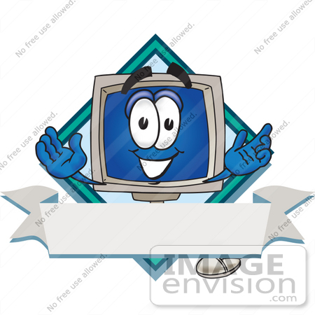 #26686 Clip Art Graphic of a Desktop Computer Cartoon Character Label by toons4biz