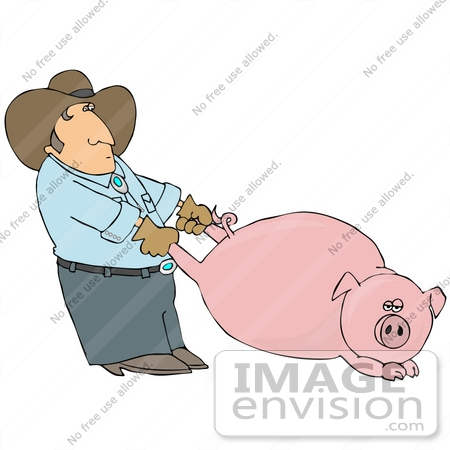 #26707 Mean Farmer Pulling a Pig’s Legs Clipart by DJArt