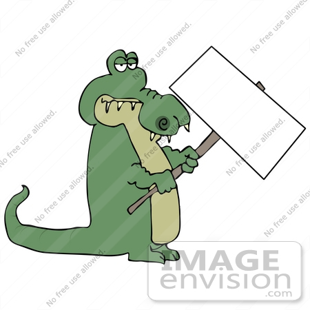 #26713 Green Alligator Holding a Blank Sign Clipart by DJArt
