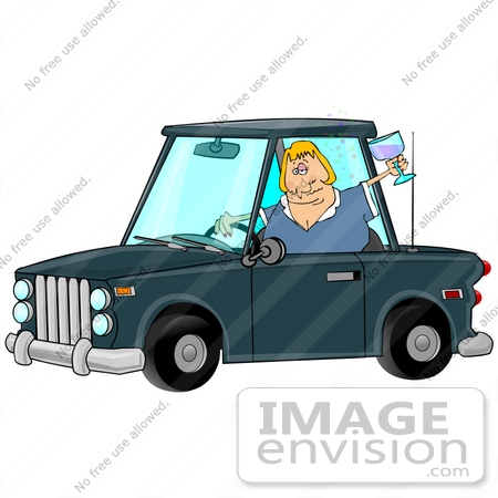 #26714 Drunk Driver Woman With Wine in a Car Clipart by DJArt