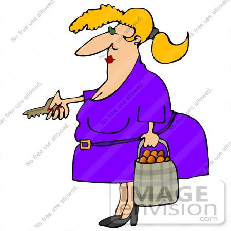 #26716 Woman Carrying a Bag of Oranges and Using a Key to Enter Her Home Clipart by DJArt