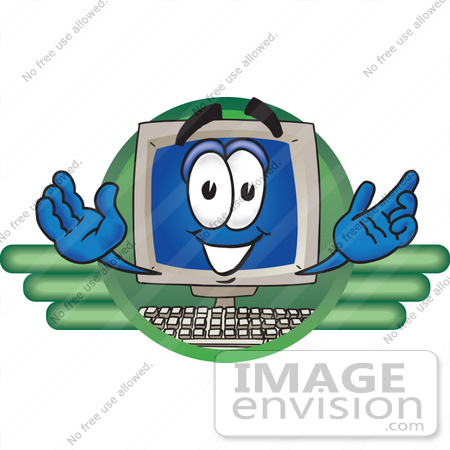 #26726 Clip Art Graphic of a Desktop Computer Cartoon Character Logo by toons4biz