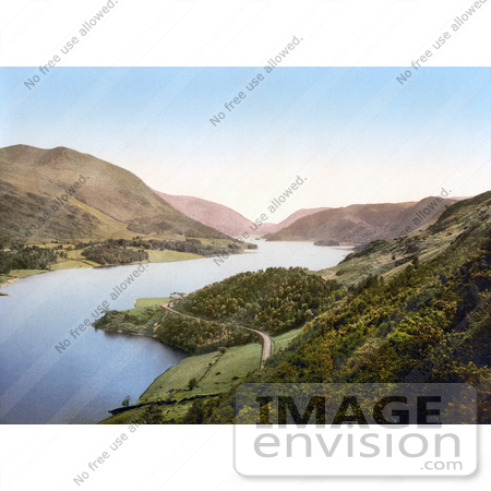 #26778 Stock Photography of a Deserted Waterfront Road Winding Around the Banks of the Thirlmere Reservoir Near Helvellyn Mountain in Lake District Cumbria England UK by JVPD