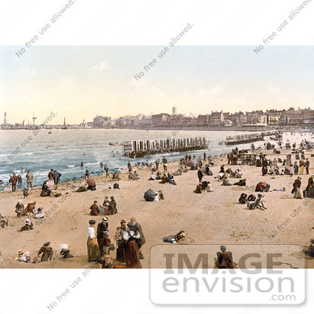 #26782 Stock Photography of People and Bathing Machines on the Beach in Margate Thanet Kent England UK by JVPD
