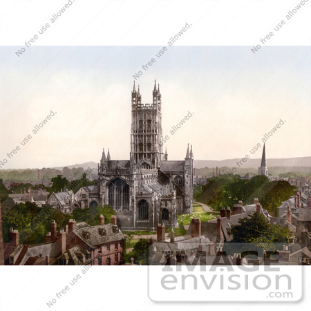 #26784 Stock Photography of the Gloucester Cathedral and Steeple of Another Church Surrounded by Buildings in Gloucester England UK by JVPD