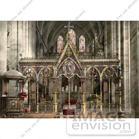 #26790 Stock Photography of Pews in Front of the Stunning Hereford Cathedral Choir Screen in Hereford West Midlands England UK by JVPD